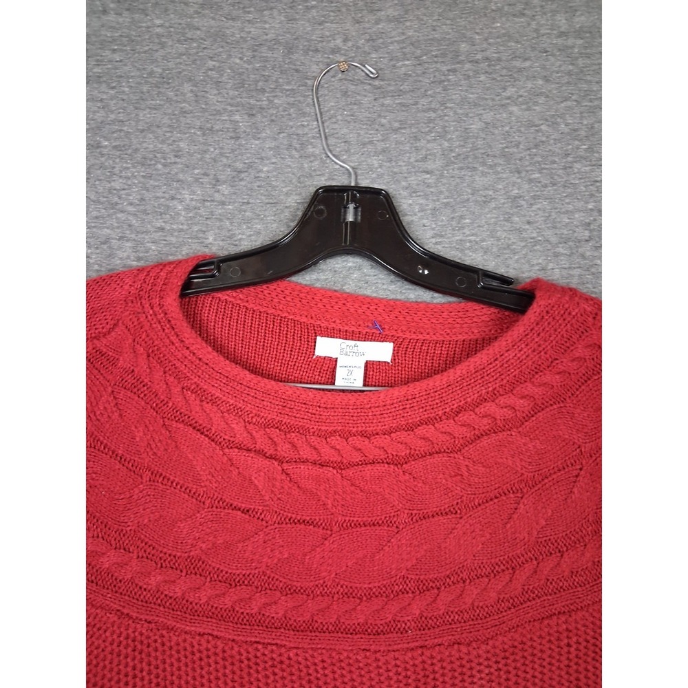 NEW Croft Barrow Womens Sweater 2X Red Holiday Cable Knit Neck Soft Lightweight